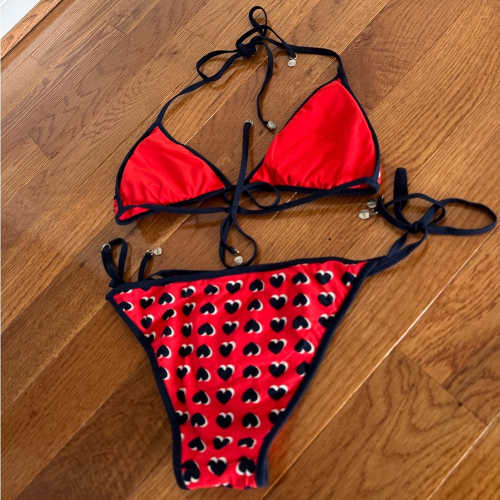 Red Heart Print Triangle Bikini Set - Picture 3 of 3
